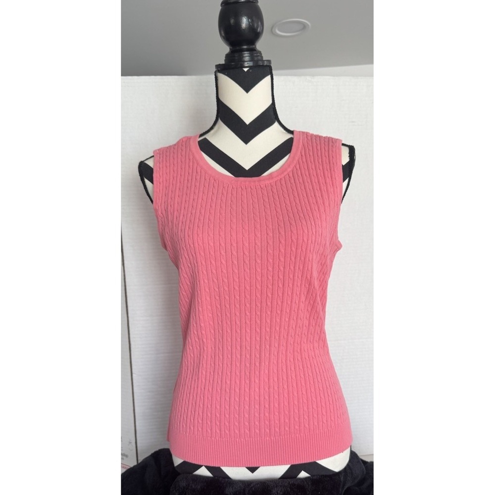 Jeanne Pierre Pink Cable Knit Sweater Vest Sleeveless 100% Cotton Large L